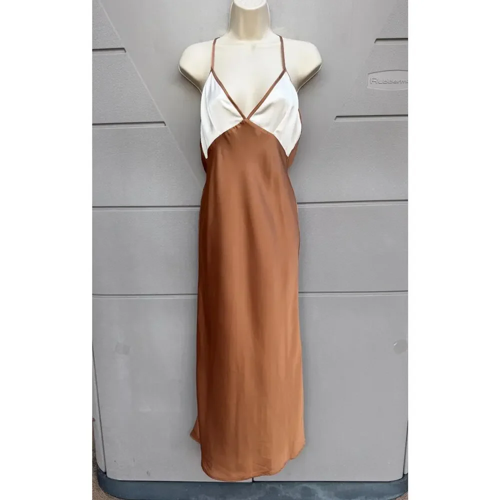 Abercrombie & Fitch Julia Two-Tone Satin Slip Maxi Dress Sz S Y2K Coquette Glam